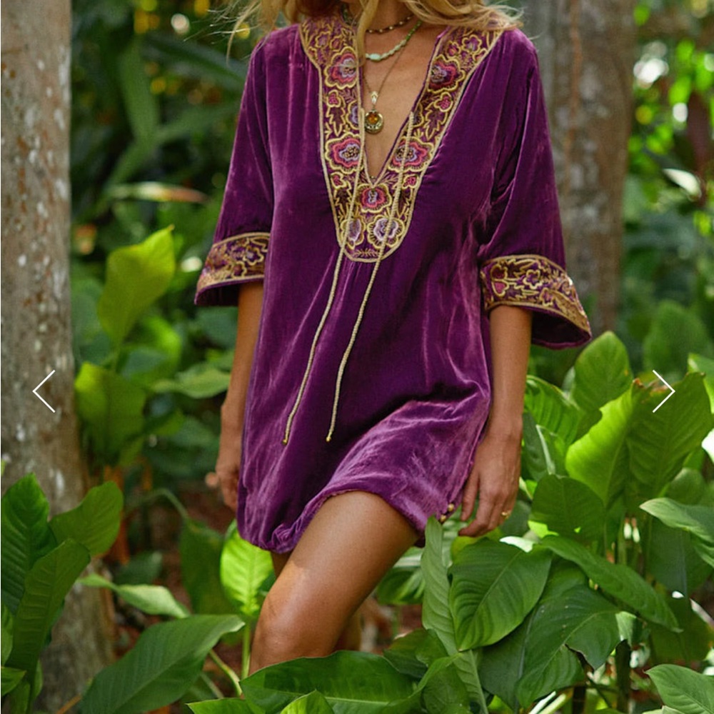 SIZE SWAP my S/for your XS CHASING UNICORNS VIOLET SILK VELVET TUNIC DRESS/NWT
